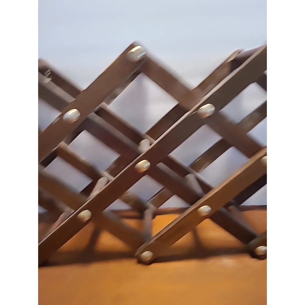 Vintage Wooden‎ Accordion Folding Wine Rack With Decorative Brass Studs